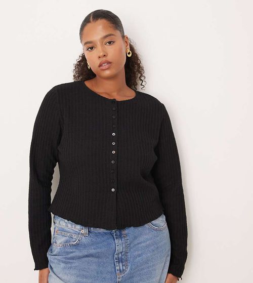 ASOS DESIGN Curve textured button up long sleeve top in black