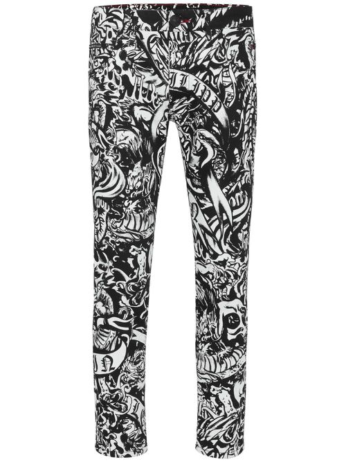 Tattoo-print skinny jeans - Black