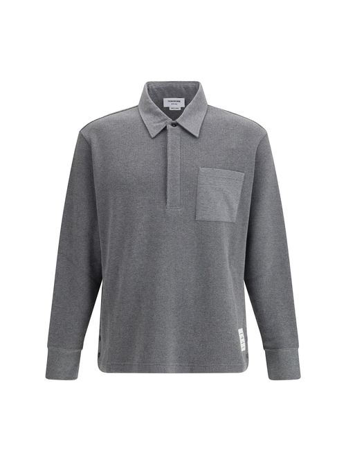 Long-Sleeve Cotton Polo — Gray