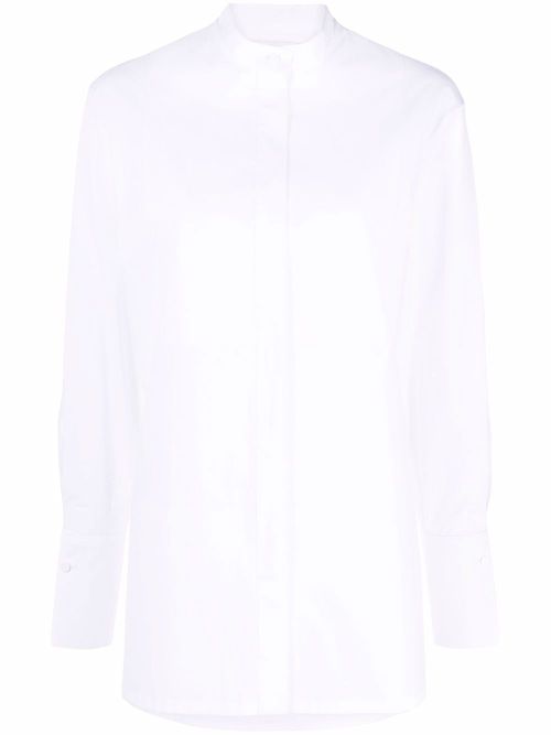 Band-collar button-front tailored shirt - White