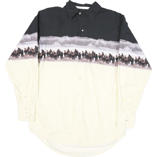 CUMBERLAND OUTFITTERS Mens Black & Cream Western Horse Print Shirt L Cotton