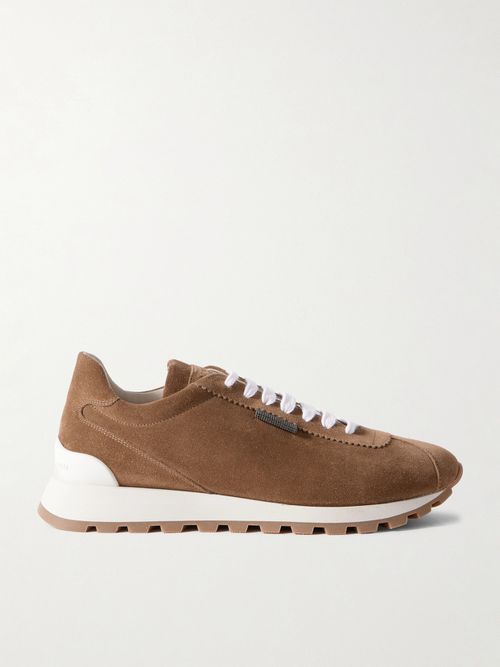 Bead-embellished Suede Sneakers - Brown