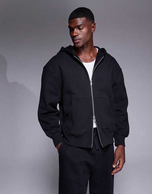 Premium heavyweight oversized zip up hoodie 400gsm in black