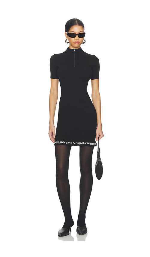 Alexander Wang Ribbed Short Sleeve Logo Dress in Black - Black. S also in