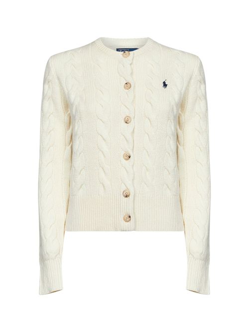 Cable Knit Wool and Cashmere Cardigan — Ivory