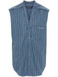 Check-pattern sleeveless shirt - Blue