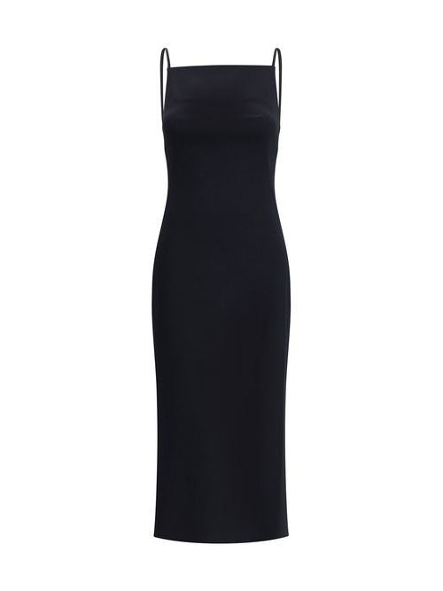 Draped-Back Crepe Midi Dress — Black