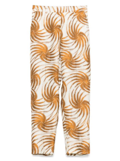 Abstract-Pattern Silk Trousers — Cream