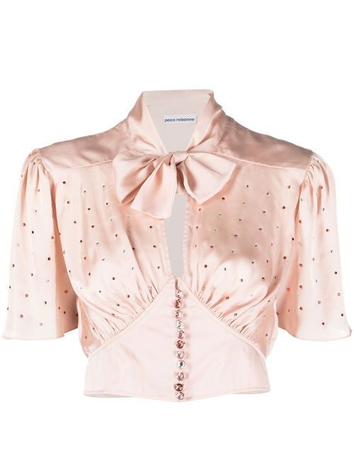 Sequin-embellished cropped blouse - Pink