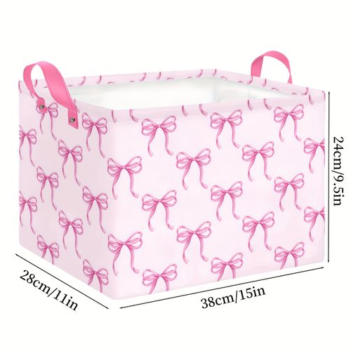 TEMU Pink Bow Storage Basket, Fabric Laundry Basket With Handles, Large Canvas Foldable Storage Box, Box, Suitable For Camping, Cosmetics And
