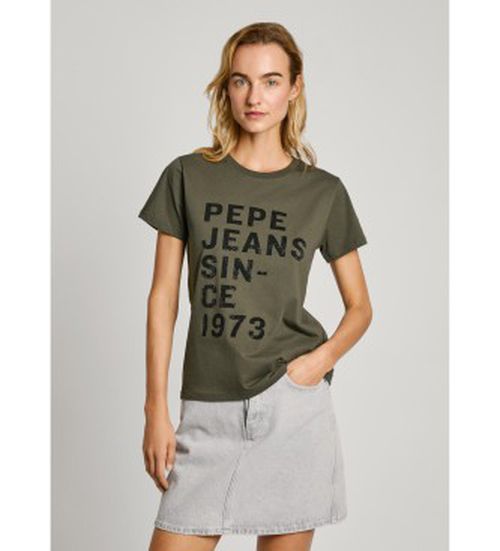 Pepe Jeans for woman. PL505962 Logo printed T-shirt regular fit green (XS), Casual, Cotton, Short sleeve