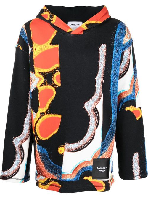 Abstract-print hoodie - Black