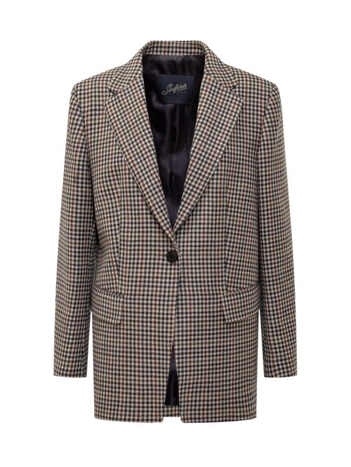 Brown Checks Notched Lapel Blazer