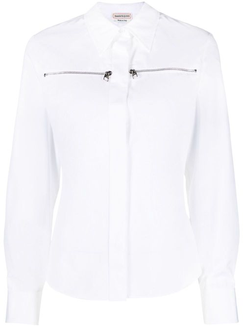 Zip-embellished cotton shirt - White