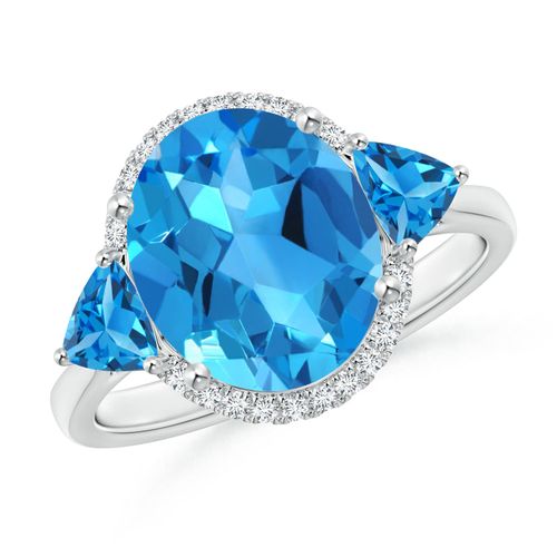 Angara 4.7 Carats Oval & Trillion Swiss Blue Topaz Cocktail Ring in Platinum