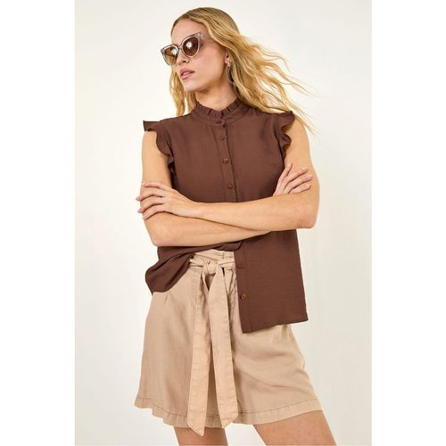 Roman Womens Frill Sleeve Blouse - Brown