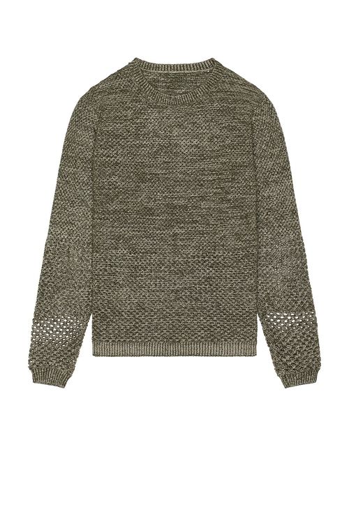 ISA BOULDER Solid Crochet Crewneck Sweater in Grey