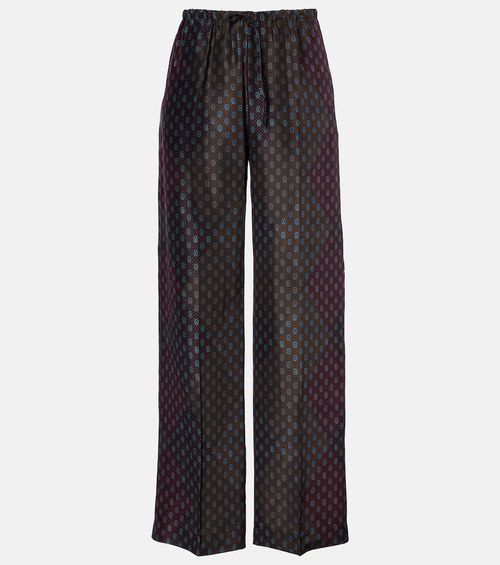 Printed silk satin straight pants