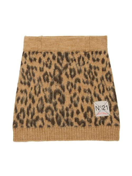 Leopard-pattern knitted miniskirt - Brown