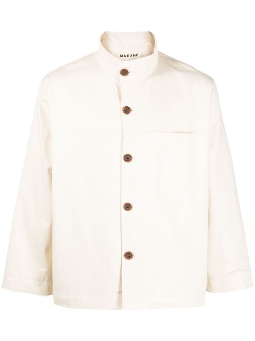 Funnel-neck shirt jacket - Neutrals
