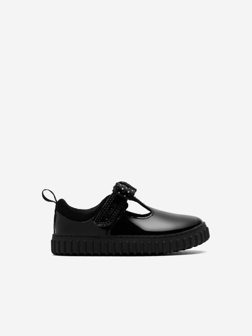 Girls Patent Leather Cove Bow Shoes in Black