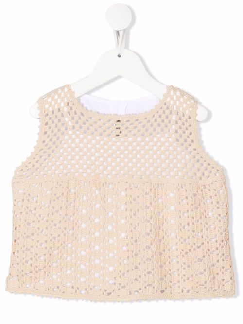 Macramé-detail sleeveless blouse - White