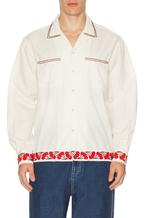 BODE Cherry Lane Beaded Shirt in White - White. XL/1X also in