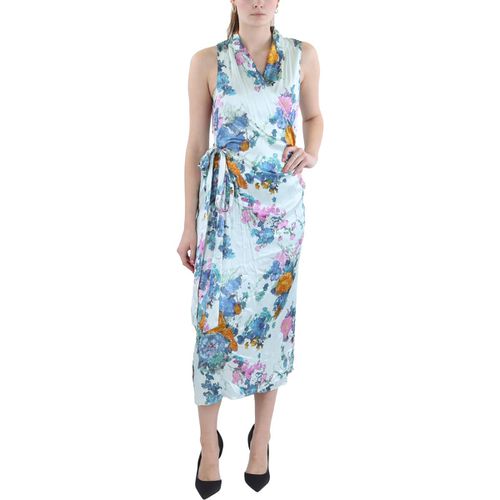 Womens Floral Print Sheath Wrap Dress