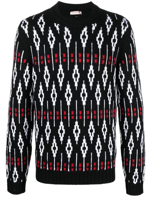 Intarsia-Knit Geometric Sweater — Black