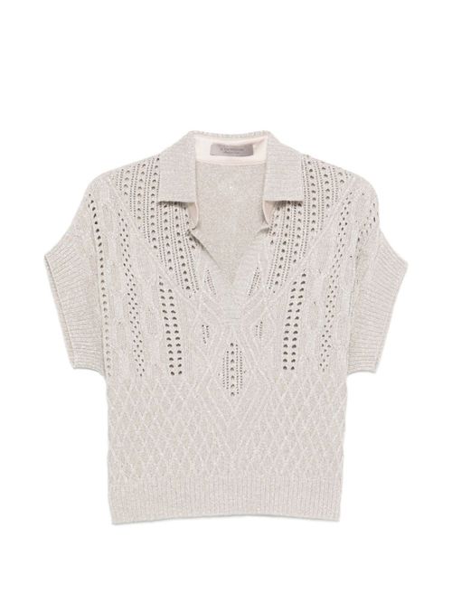 Beige Shirt Collar Knitted Polo