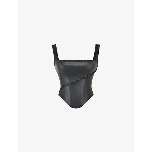 Womens Black Leonie Corseted Faux-leather top
