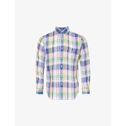 Mens 6357b Navy/pink Multi Check-pattern Regular-fit Linen Shirt 