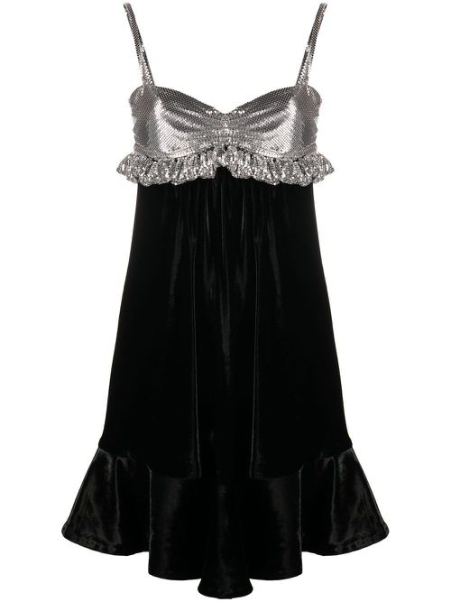 Two-tone velvet minidress - Black