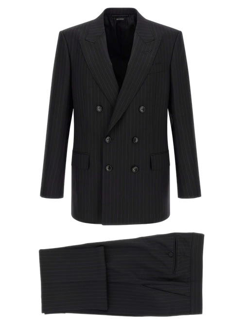 Pinstripe Wool Suit — Black