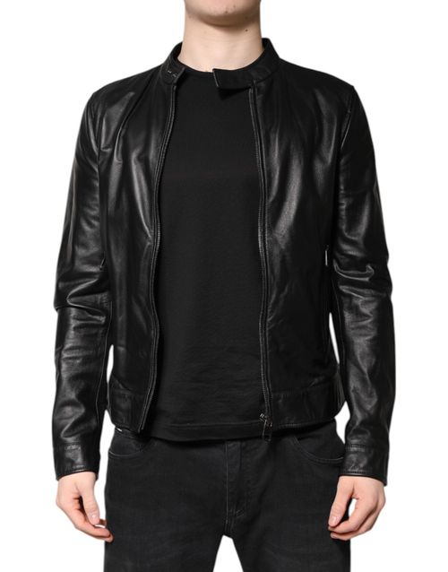 Lambskin Leather Biker Jacket — Black