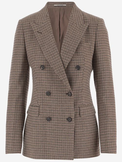 Wool-Blend Houndstooth Blazer — Brown
