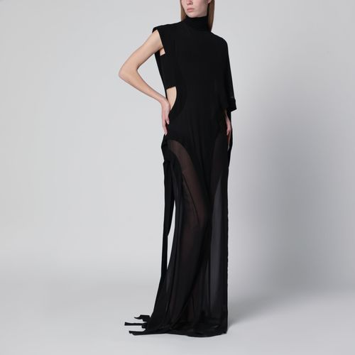 Francesco Murano Long Black One-Shoulder Silk Dre