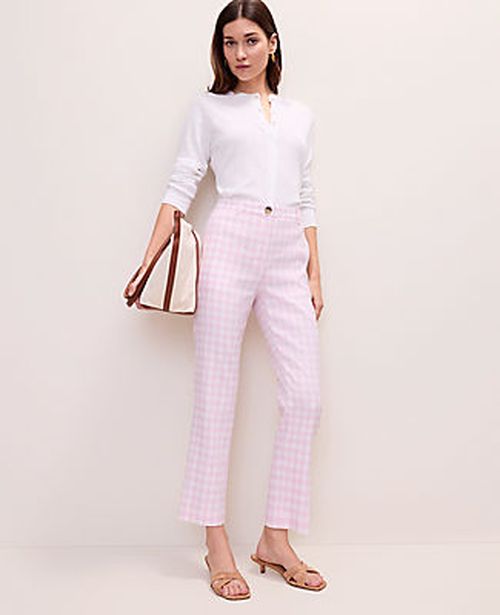 Ann Taylor The Tall Slim Crop Pant in Gingham Linen Blend