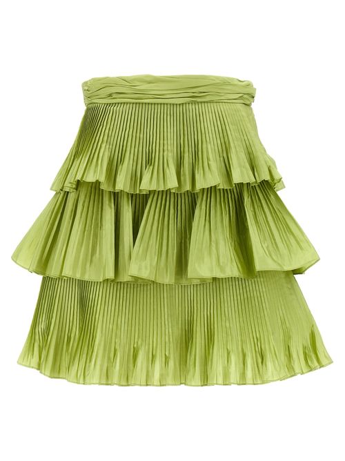 Tiered Pleated Silk Skirt — Green