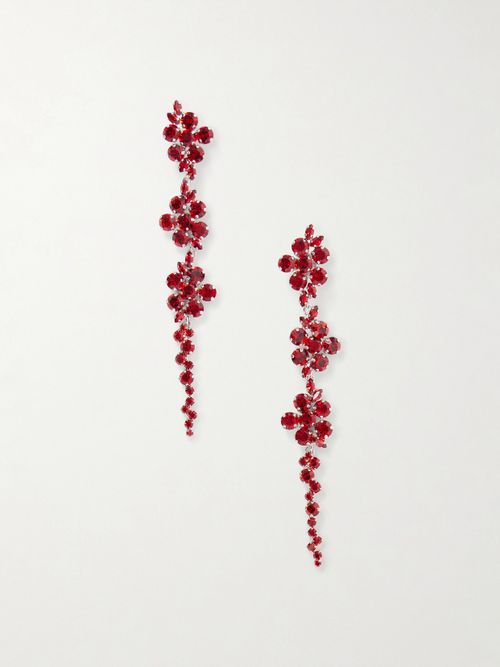 Floral Drip Crystal-embellished Silver-tone Earrings - Red
