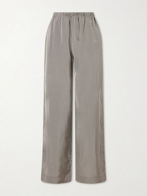 Striped Satin Wide-leg Pants - Gray