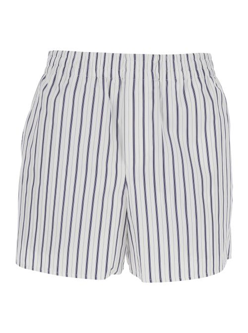 Striped Cotton Shorts — White