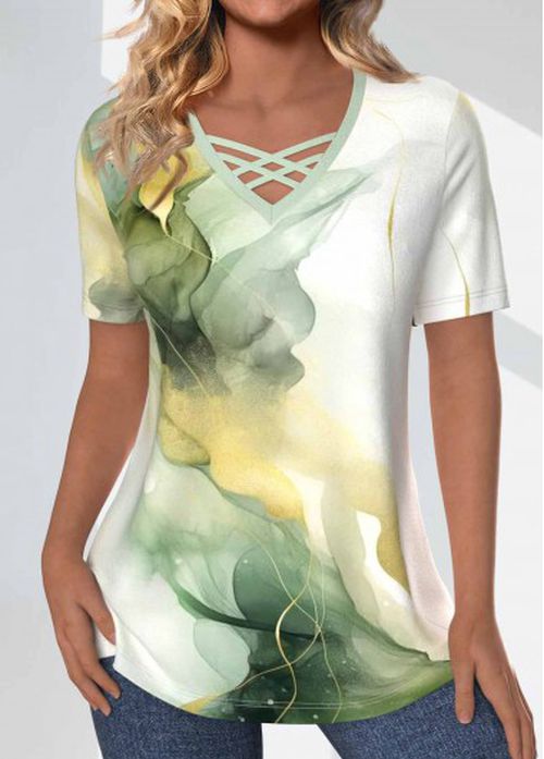 Modlily Sage Green Criss Cross Marble Print T Shirt