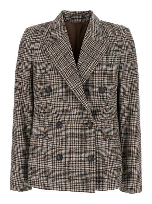 Check Wool Blazer — Beige