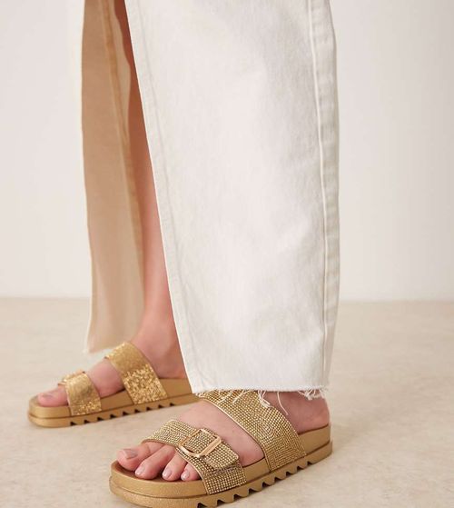 Glamorous Wide Fit rhinestone strap slides in gold