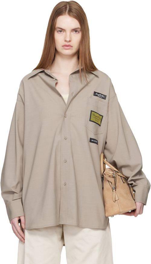 Taupe Tailored Wool-Blend Shirt