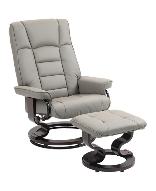 Swivel Recliner with Ottoman, Faux Leather Reclining Chair, Gray - Gray