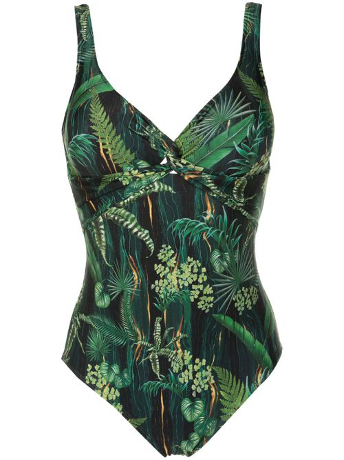 Adriana twisted leaf-print swinsuit - Green
