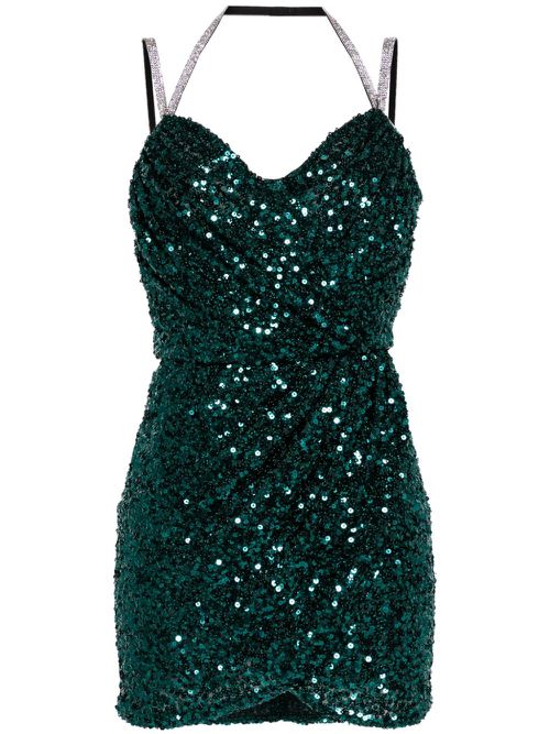 Crystal-embellished sequinned mini dress - V0403 DARK GREEN