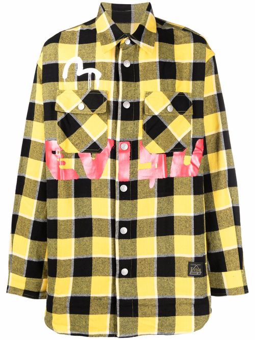 X Sfera Ebbasta check-print cotton shirt - Yellow